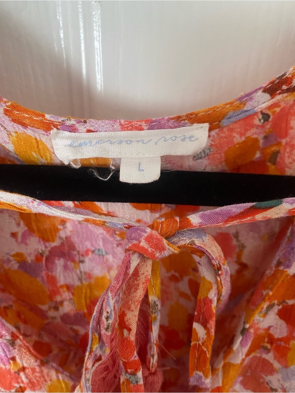 Womens Floral Tie-Neck Blouse — Pink & Orange - Picture 3 of 6